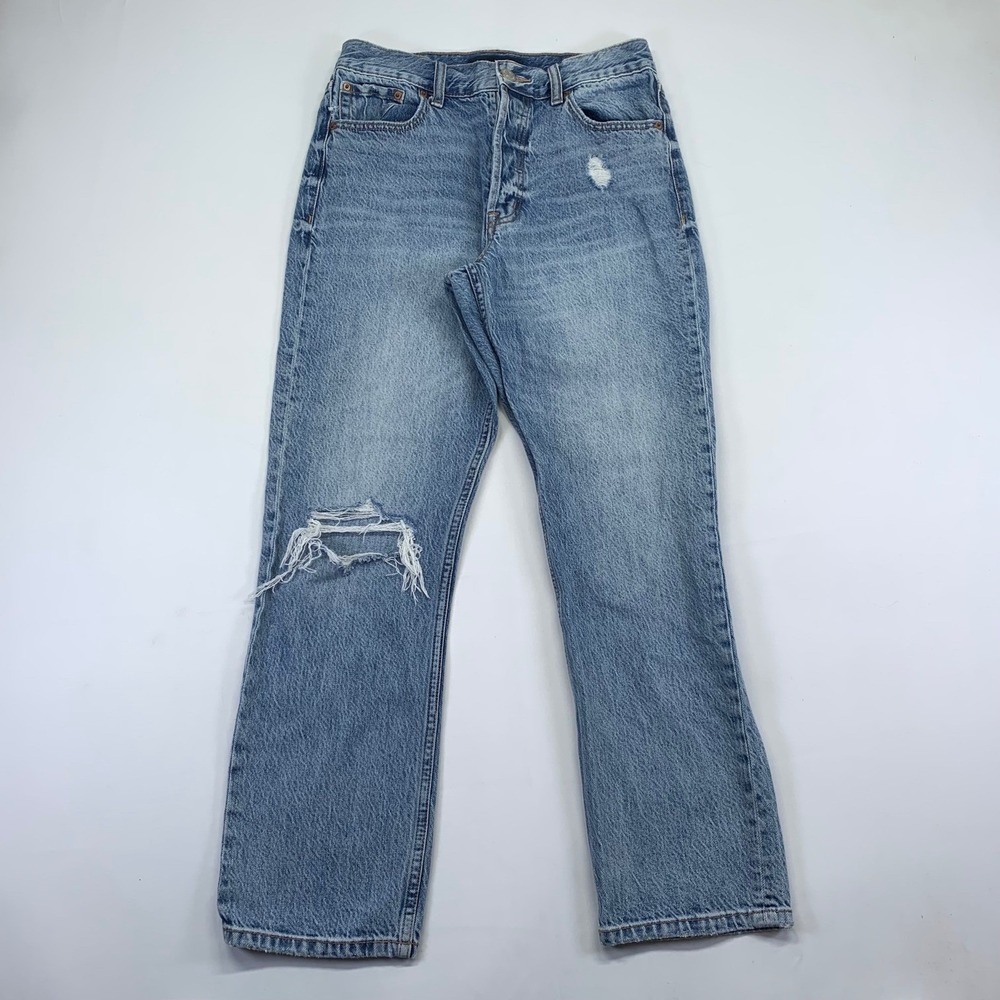 Aeropostale 90s Super High Rise Straight Jeans Size 6 Ripped Distressed Denim